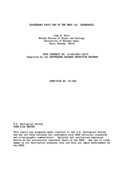 QUATERNARY FAULT MAP of the RENO 1X2 QUADRANGLE John W