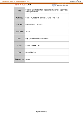 Title Biodiesel Production from Rapeseed Oil by Various