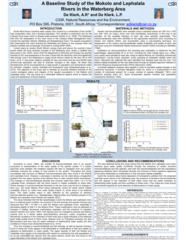 A Baseline Study of the Mokolo and Lephalala Rivers in the Waterberg Area De Klerk, A.R* and De Klerk, L.P