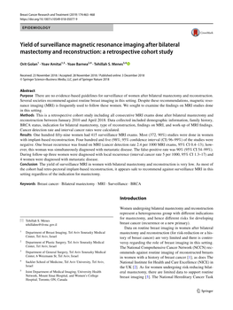 Yield of Surveillance Magnetic Resonance Imaging After Bilateral Mastectomy and Reconstruction: a Retrospective Cohort Study