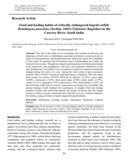 Research Article Food and Feeding Habits of Critically Endangered