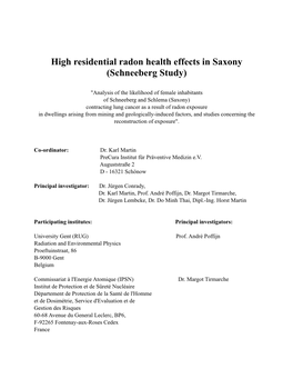 High Residential Radon Health Effects in Saxony (Schneeberg Study)