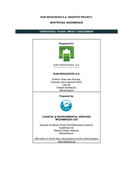 Suni Resources S.A. Graphite Project, Montepuez