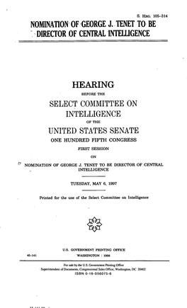 Nomination of George J. Tenet to Be Director of Central Intelligence Hearing