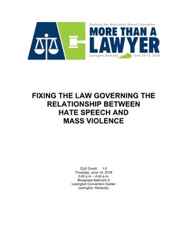 Fixing the Law Governing the Relationship Between Hate Speech and Mass Violence