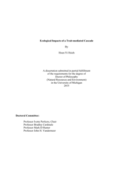 Ecological Impacts of a Trait-Mediated Cascade by Hsun-Yi