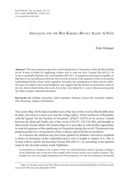 Jerusalem and the Bar Kokhba Revolt Again: a Note