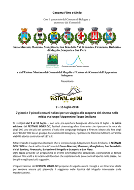 Genoma Films E Kinéo 9 – 15 Luglio 2018 7 Giorni E 7 Piccoli Comuni