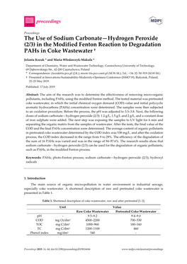 The Use of Sodium Carbonate—Hydrogen Peroxide (2/3) in the Modified Fenton Reaction to Degradation Pahs in Coke Wastewater †