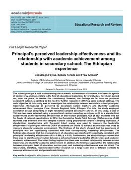 Principal's Perceived Leadership Effectiveness and Its Relationship