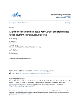 Map of the Late Quaternary Active Kern Canyon and Breckenridge Faults, Southern Sierra Nevada, California