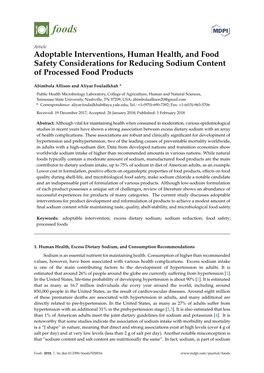 Adoptable Interventions, Human Health, and Food Safety Considerations for Reducing Sodium Content of Processed Food Products