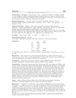 Millerite Nis C 2001-2005 Mineral Data Publishing, Version 1 Crystal Data: Hexagonal