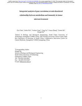 Integrated Analysis of Gene Correlation Reveals Disordered Relationship Between Metabolism and Immunity in Tumor Microenvironmen