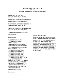 Administrative Proceeding: Craig Berkman, D/B/A Ventures Trust LLC