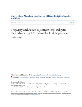 The Maryland Access to Justice Story: Indigent Defendants' Right to Counsel at First Appearance