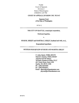 COURT of APPEALS, DIVISION I NO. 76114-5 Supreme Court of the State of Washington the CITY of SEA TILE, a Municipal Corporation