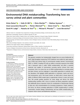 Environmental DNA Metabarcoding of Animal and Plant Communities