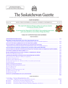 The Saskatchewan Gazette