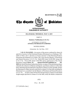 The Gazette of Pakistan, Extra, May 9, 2019 925 ————————————————————————————————