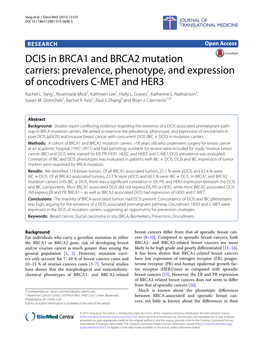 DCIS in BRCA1 and BRCA2 Mutation Carriers: Prevalence, Phenotype, and Expression of Oncodrivers C‑MET and HER3 Rachel L