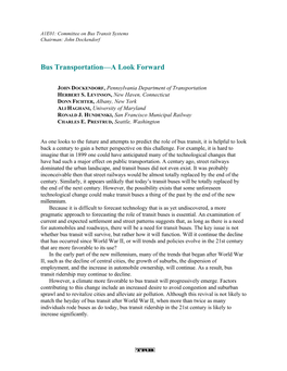 Bus Transportation--A Look Forward