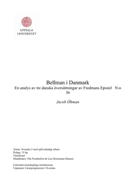 Bellman I Danmark En Analys Av Tre Danska Översättningar Av Fredmans Epistel N:O 36