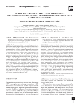 Pseudoscorpionida: Chernetidae) and Odontotaenius Striatopunctatus (Coleoptera: Passalidae