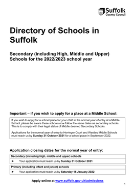 Directory of Schools in Suffolk Secondary 2021/22