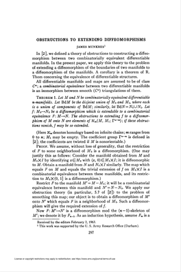 OBSTRUCTIONS to EXTENDING DIFFEOMORPHISMS Moxi By