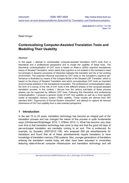 Contextualising Computer-Assisted Translation Tools and Modelling Their Usability