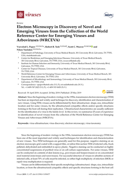 Electron Microscopy in Discovery of Novel and Emerging Viruses from the Collection of the World Reference Center for Emerging Viruses and Arboviruses (WRCEVA)