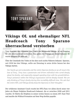 Vikings OL Und Ehemaliger NFL Headcoach Tony Sparano Überraschend Verstorben