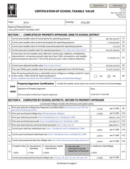 Certification of School Taxable Value R