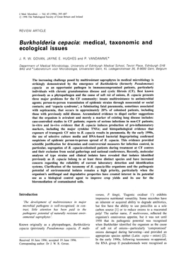 Burkholderia Cepacia: Medical, Taxonomic and Ecological Issues