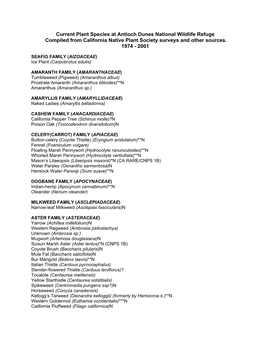 Current Plant Species at Antioch Dunes National Wildlife Refuge Compiled from California Native Plant Society Surveys and Other Sources