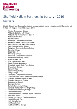 Sheffield Hallam Partnership Bursary - 2010 Starters