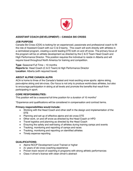 Assistant Coach (Development) – Canada Ski Cross