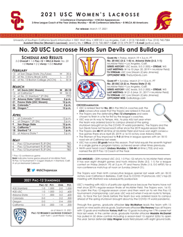 No. 20 USC Lacrosse Hosts Sun Devils and Bulldogs