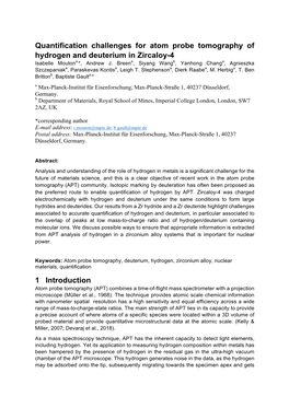 Quantification Challenges for Atom Probe Tomography of Hydrogen and Deuterium in Zircaloy-4 Isabelle Moutona,*, Andrew J