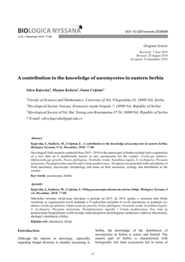 Kajevska, I., Kuštera, M., Cvijetan, I.: a Contribution to the Knowledge of Ascomycetes in Eastern Serbia