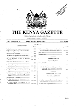 THE KENYA GAZETTE Published by Authority of the Republic of Kenya (Registered As a Newspaper at the G.P.O.)