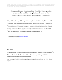 Nitrogen and Isotope Flows Through the Costa Rica Dome Upwelling Ecosystem: the Crucial Mesozooplankton Role in Export Flux
