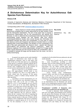 A Dichotomous Determination Key for Autochthonous Oak Species from Romania