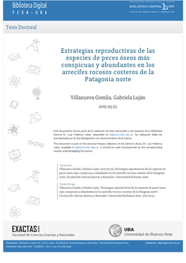 Estrategias Reproductivas De Las Especies De Peces Óseos Más Conspicuas Y Abundantes En Los Arrecifes Rocosos Costeros De La Patagonia Norte