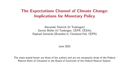 The Expectations Channel of Climate Change: Implications for Monetary Policy