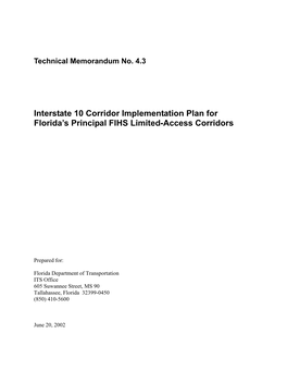 Interstate 10 Corridor Implementation Plan for Florida's Principal FIHS