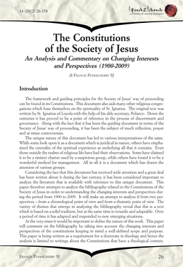 The Constitutions of the Society of Jesus an Analysis and Commentary on Changing Interests and Perspectives (1900-2009)