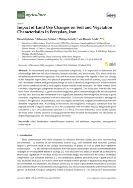 Impact of Land Use Changes on Soil and Vegetation Characteristics in Fereydan, Iran