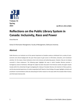 Reflections on the Public Library System in Canada: Inclusivity, Race and Power